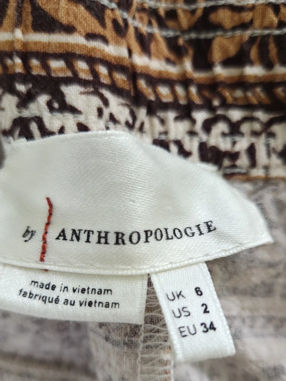 Anthropologie ✨️ Women's Cream and Brown Boho Floral Joggers Pants Size 2 - Picture 10 of 11